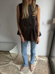 Aiertu  -  Casual Street Solid Sleeveless Shirt Women Fashion Loose Pleated O-neck Large Hem Tops Female 2025 Spring Versatile Chic Tops Aiertu