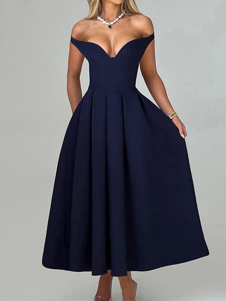 Aiertu  -  Sexy Deep V Neck Ruffle Maxi Dresses Femme Off Shoulder High Waist Dress Femme Party Elegant Backless Evening Dress 2025 Aiertu