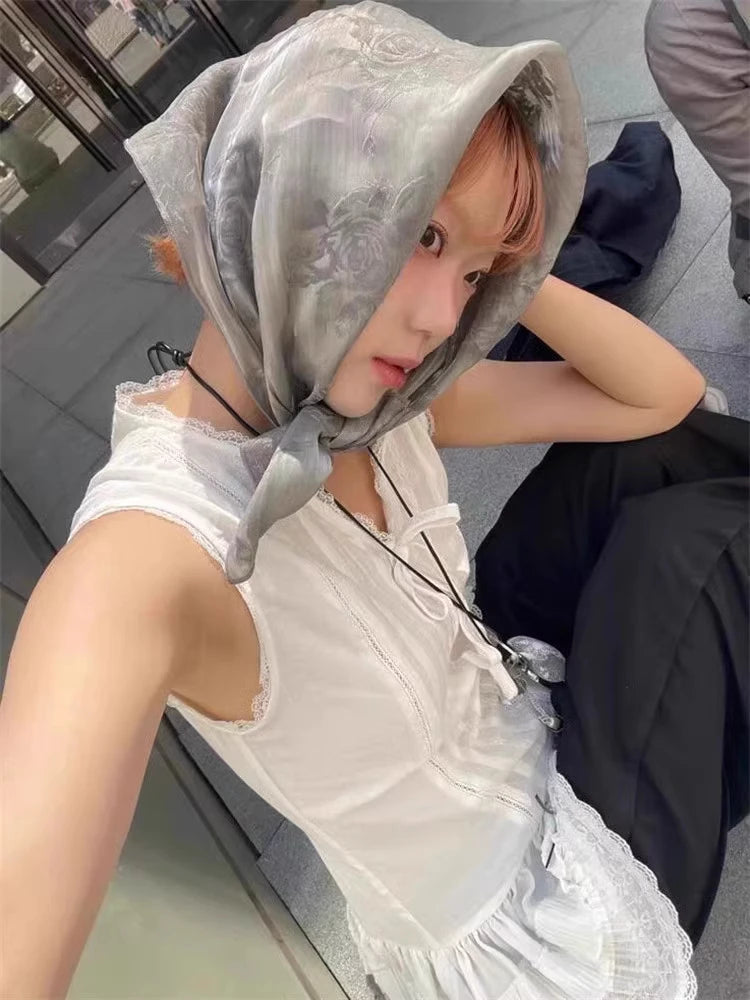 Aiertu  -  Summer Sweet Lace Patchwork Loose Vest Women Grunge Cute Sleeveless Y2k Aesthetic Tops Harajuku Bandage Bow Tank Top Vintage Aiertu