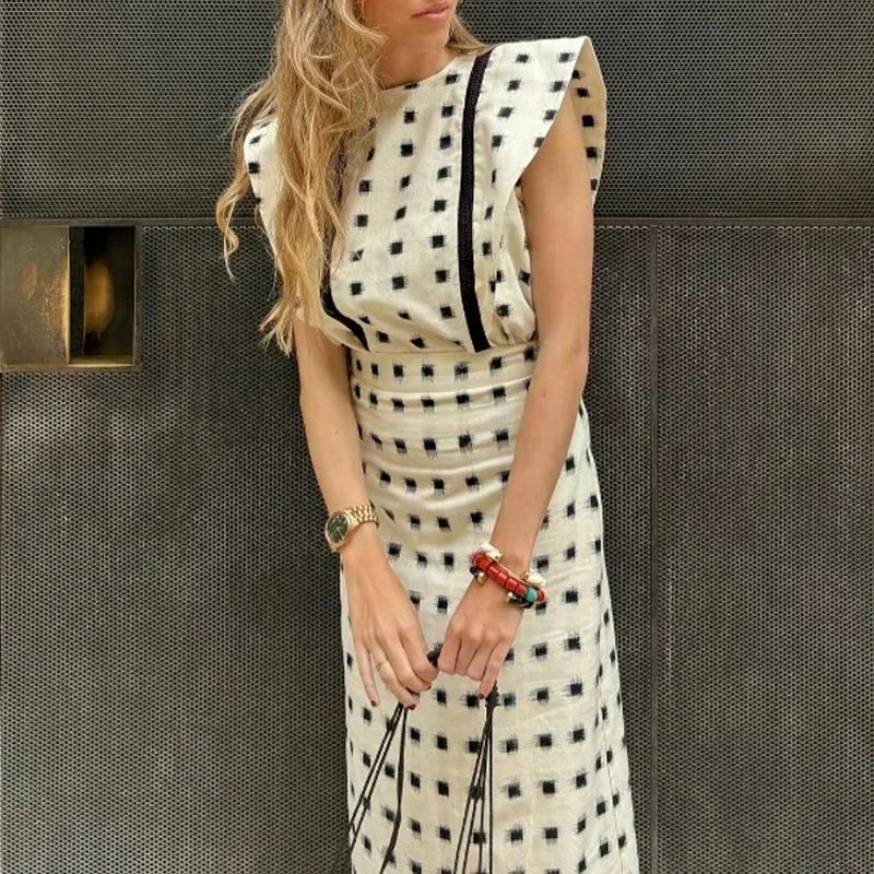 Aiertu  -  Fashion Stripe Patchwork Print Skirt Set Elegant Comfortable Draped 2Pc Suit Casual O-neck Flying Sleeve Top & Long Skirt Outfit Aiertu