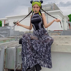 Aiertu  -  Mesh Printed Y2k Pants Women See Through Loose High Waist Casual Long Pant Summer Street Fashion Bottoms For Woman Aiertu