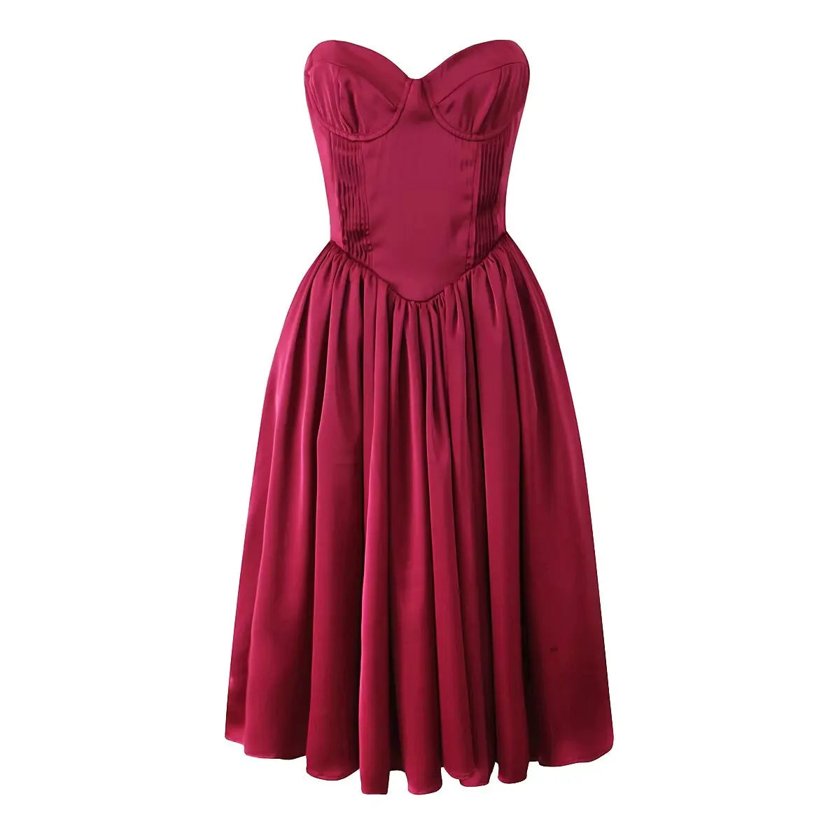 Aiertu  -  Sexy Elegant Women Wine Red Strapless Dress Fit And Flare Evening Party Dresses Christmas  Robe Aiertu