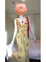Aiertu  -  Korean Style V-neck Floral Dress for Women's Spring Summer Ruffled Edges Sleeveless Mermaid Dress Fashion Female Clothes Aiertu