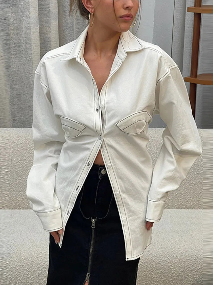 Aiertu  -  Fashion Loose Women's Shirts Chic Backless Pleated Lace Up Long Sleeve Female T-shirt 2025 Spring Lapel Single Breasted Lady Top Aiertu