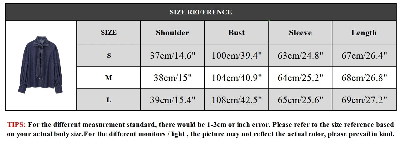 Aiertu  Women Fashion Denim Blue Single Breasted Jackets Shirts Vintage Bow Neck Long Sleeves Female Chic Lady Outfits Aiertu