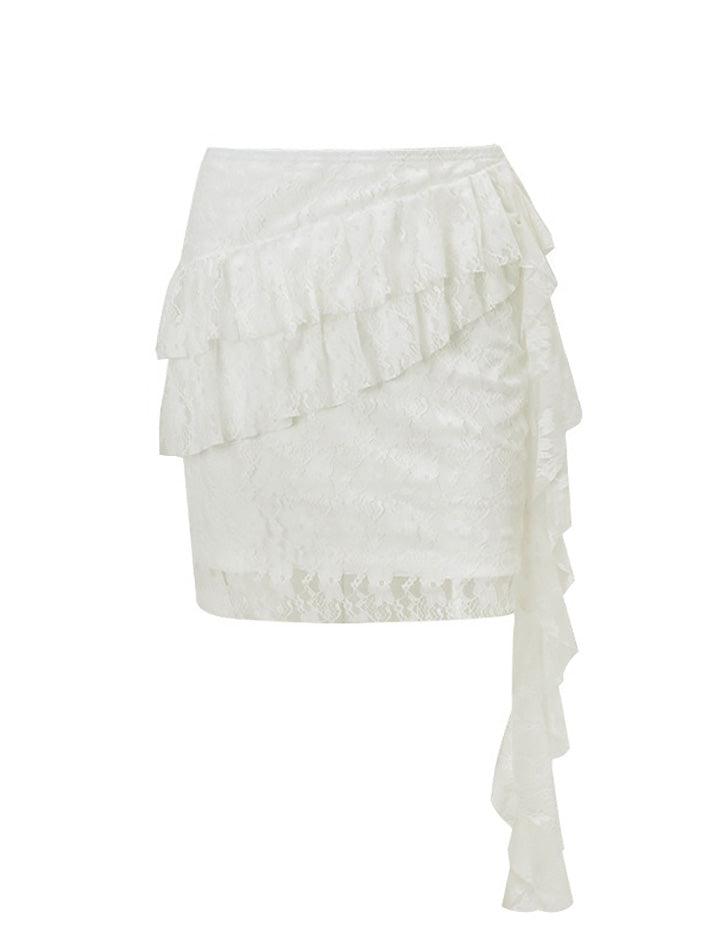 Aiertu  -Lace Trim Mesh Mini Skirt aiertu