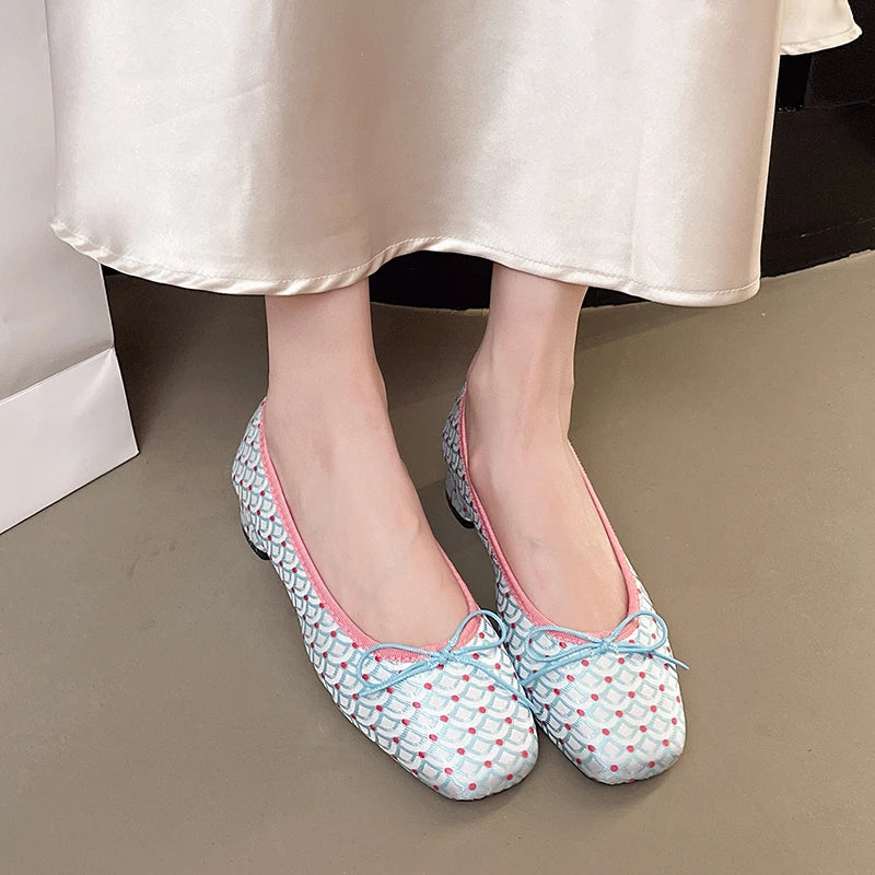 Aiertu  -  Spring and Fall Women Fish Print Shoes Fashion Bow Shoes Casual Low Heel Dress Street Style Fish Scale Shoes Aiertu
