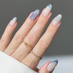 Aiertu  -  24pcs Simple Oval Fake Nails Fashion Cat's Eye Short Almond False Nail Wearable Flower Full Cover Nail Tips Pink Press on Nails Aiertu