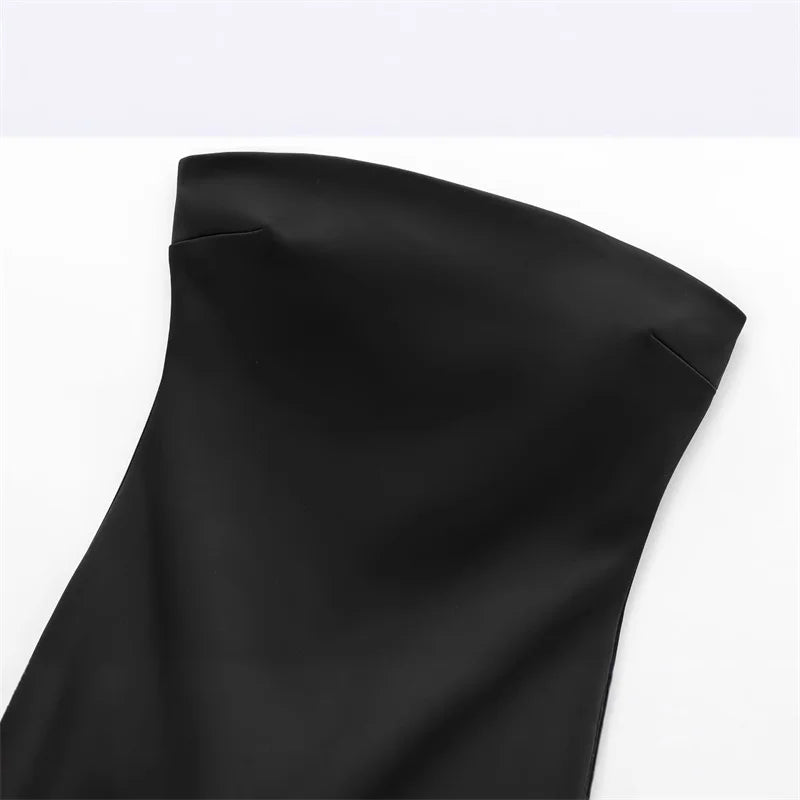 Aiertu  -  Fashion Satin Black Ruffled Hem Diamond Strapless Mini Dress For Women Summer Sleeveless Back Zipper  Party Club Evening Vestido Aiertu