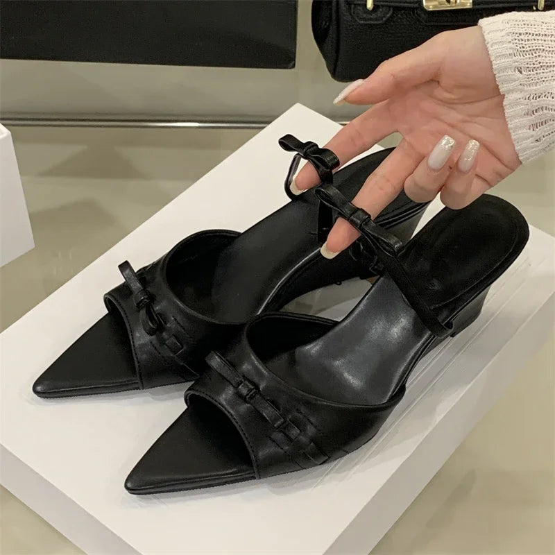 Aiertu  -   Summer Designer Wedges Slippers Women Pointed Toe Thin Low Heels Party Ladies Slide Shoes Zapatos De Mujer Aiertu