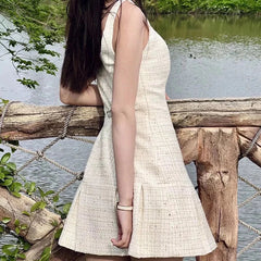 Aiertu  -  French Style Vintage Spring Tweed Tank Dress For Women Elegant Square Neck Sleeveless A-line Mini Dresses Party Robe Aiertu