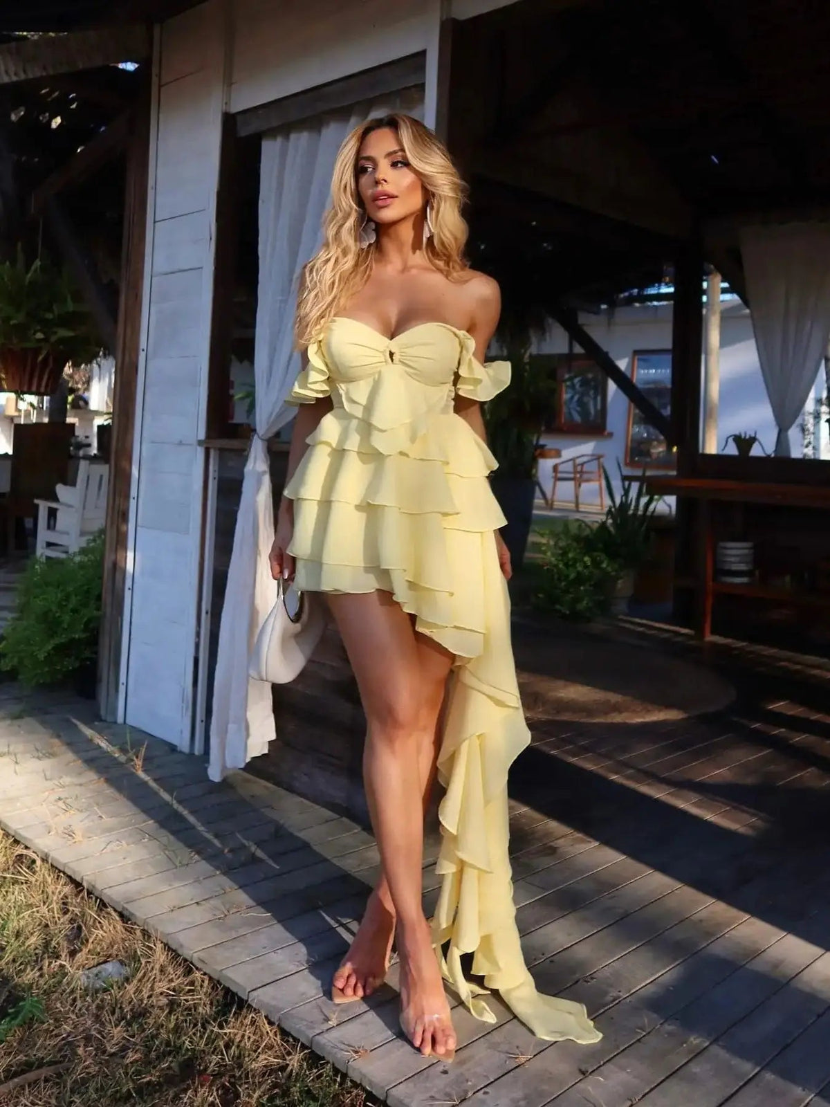 Aiertu  Ruffle Long Dress Women Summer Party Off Shoulder Dresses Ruched Cover Up Elegant Mini Vestidos Holiday Beach Robe Aiertu