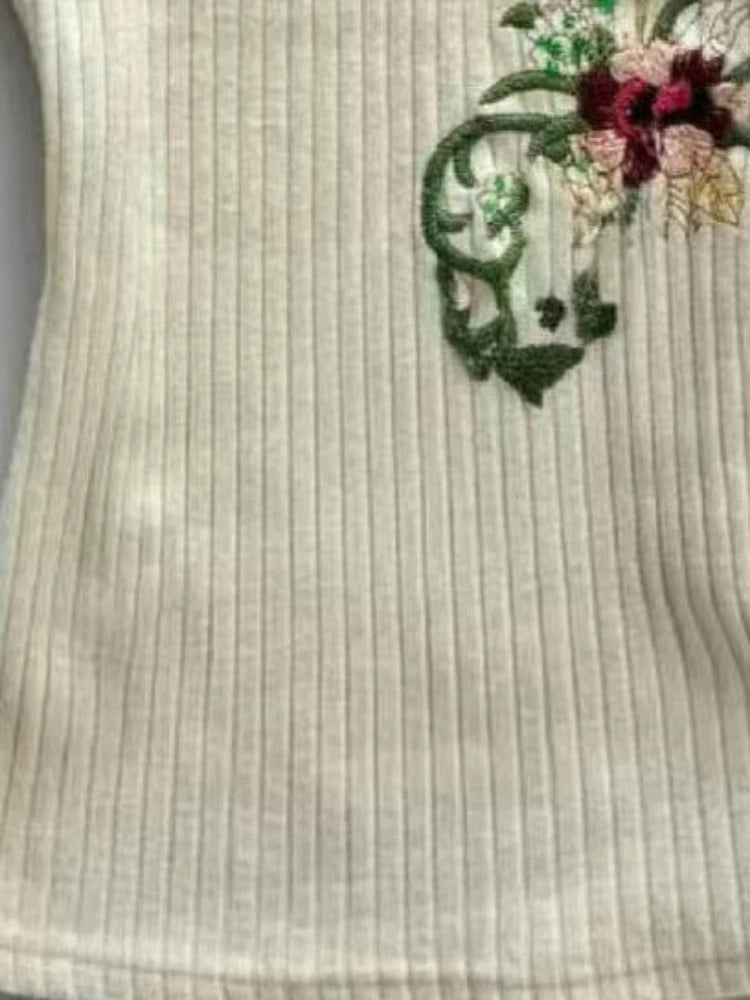 Aiertu  -  Sweet Knitted Harajuku Flower Embroidery T-shirts Vintage Bodycon Grunge Fairy Tops Women 2025 Summer Y2k Aesthetic Apricot Tees Aiertu