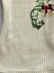 Aiertu  -  Sweet Knitted Harajuku Flower Embroidery T-shirts Vintage Bodycon Grunge Fairy Tops Women 2025 Summer Y2k Aesthetic Apricot Tees Aiertu