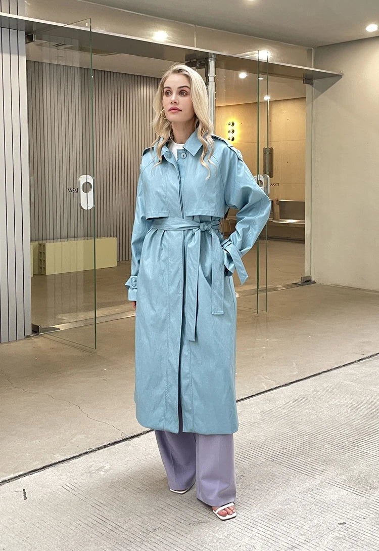 Aiertu  -  2026 Autumn New design Runway Designer Leather Maxi Long Trench Coat With Belt Chic Female PU Windbreaker Classic Aiertu