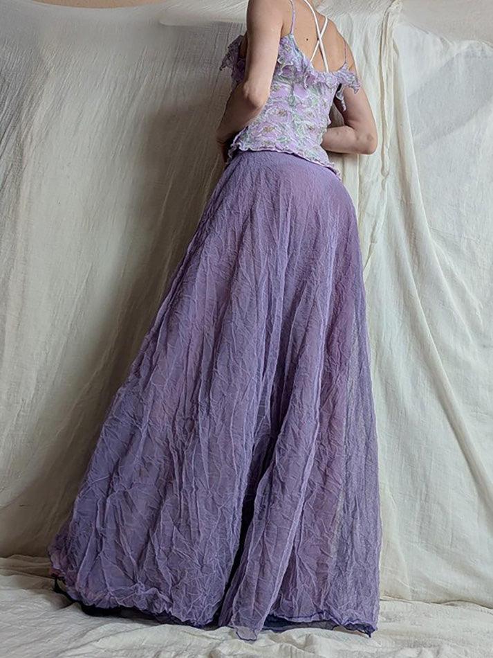 Aiertu  -Purple Textured High-Waist A-Line Skirt aiertu