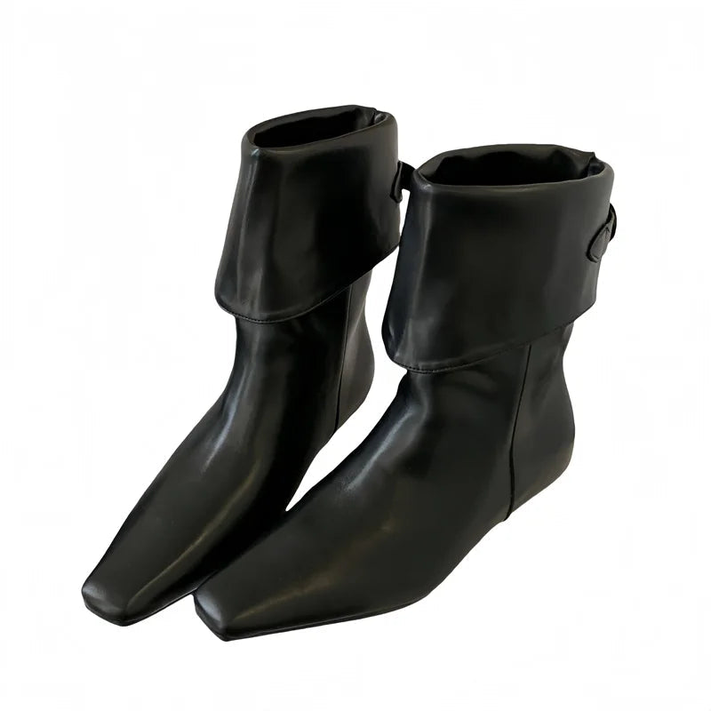 Black Ankle Boots For Woman Fall Short Shoes Casual Back Buckle Ladies Boots Low Heel Square Toe Designer Shoes Bottes Femme Aiertu
