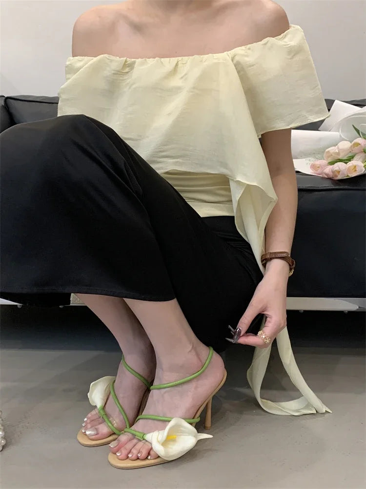 Aiertu  -   Sexy PVC Transparent Flower Narrow Band Women Sandals Street Style Open Toe Thin High Heels Party Prom Shoes Aiertu