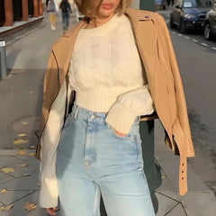 PICSGIRL - 2024 Casual Sexy Women's Knitted Twisted Shaped Chic Long Sleeved Stylish Slim Fits Sweater Short Pullovers Tops Streetwear Aiertu