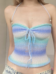 Aiertu  -Cutout Beaded Halter Bow Knit Vest aiertu