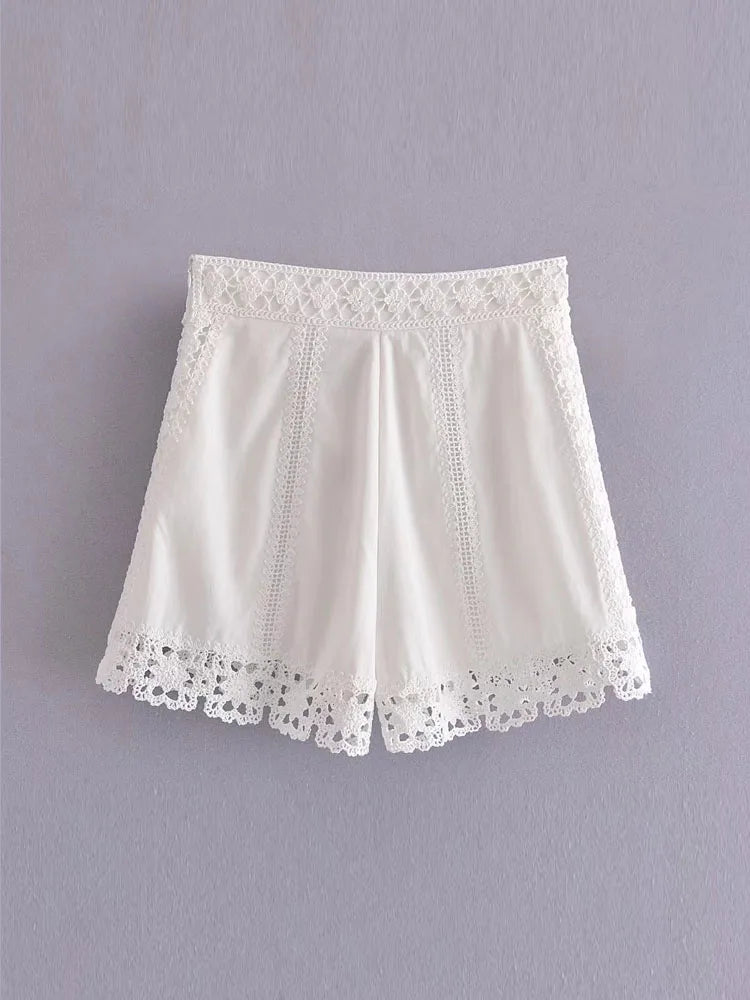 Aiertu  -  Summer Women Sweet Suits 2 piece Sets White Lace Shirts Tops and Shorts Female Fashion Street Two pieces Clothing Aiertu