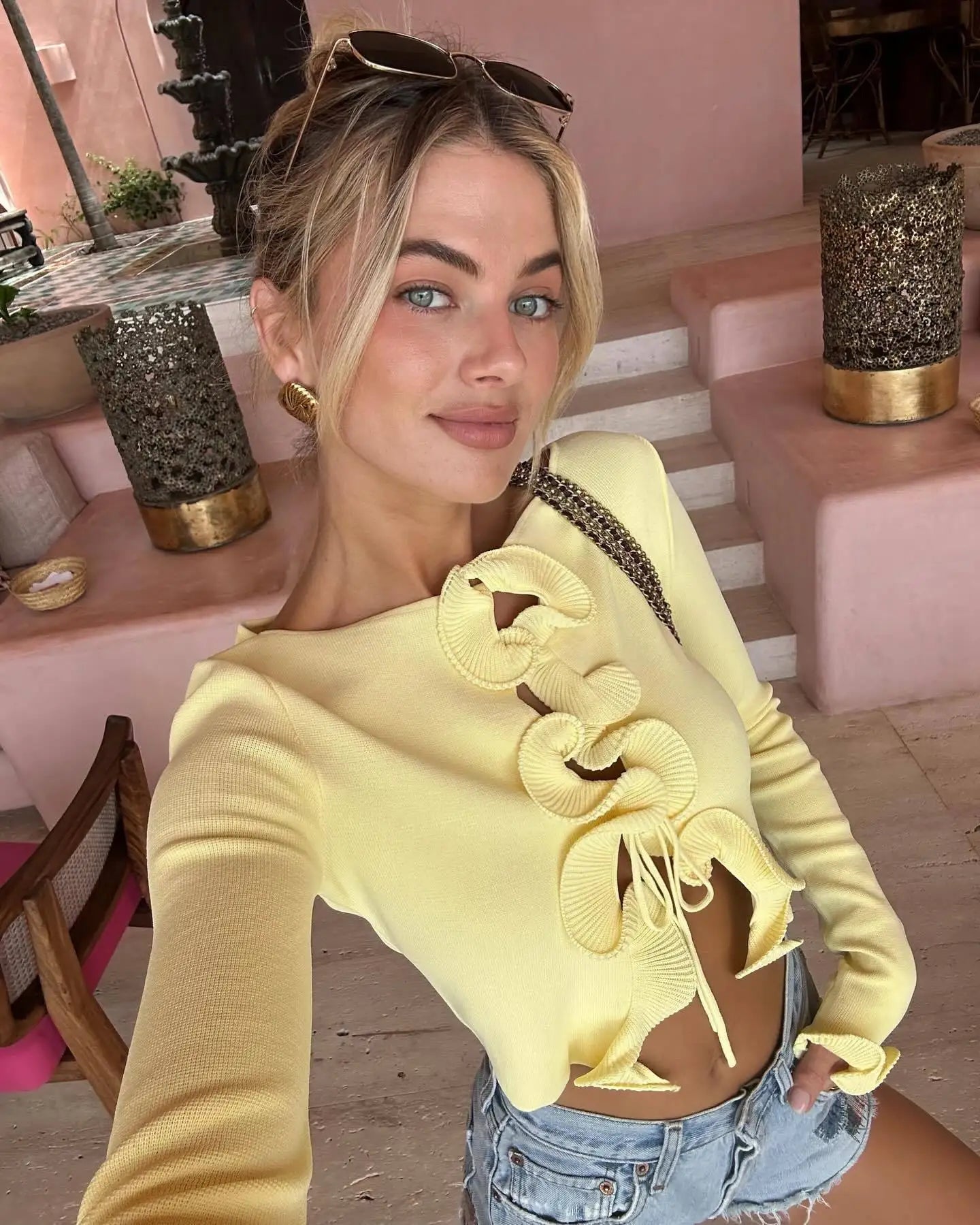 Aiertu  -  Sexy Ruffled Knit Sweater Cardigan Women Solid Slim Long Sleeve Cropped Top Coat Streetwear Spring Autumn Knitwear Top Trends St Aiertu
