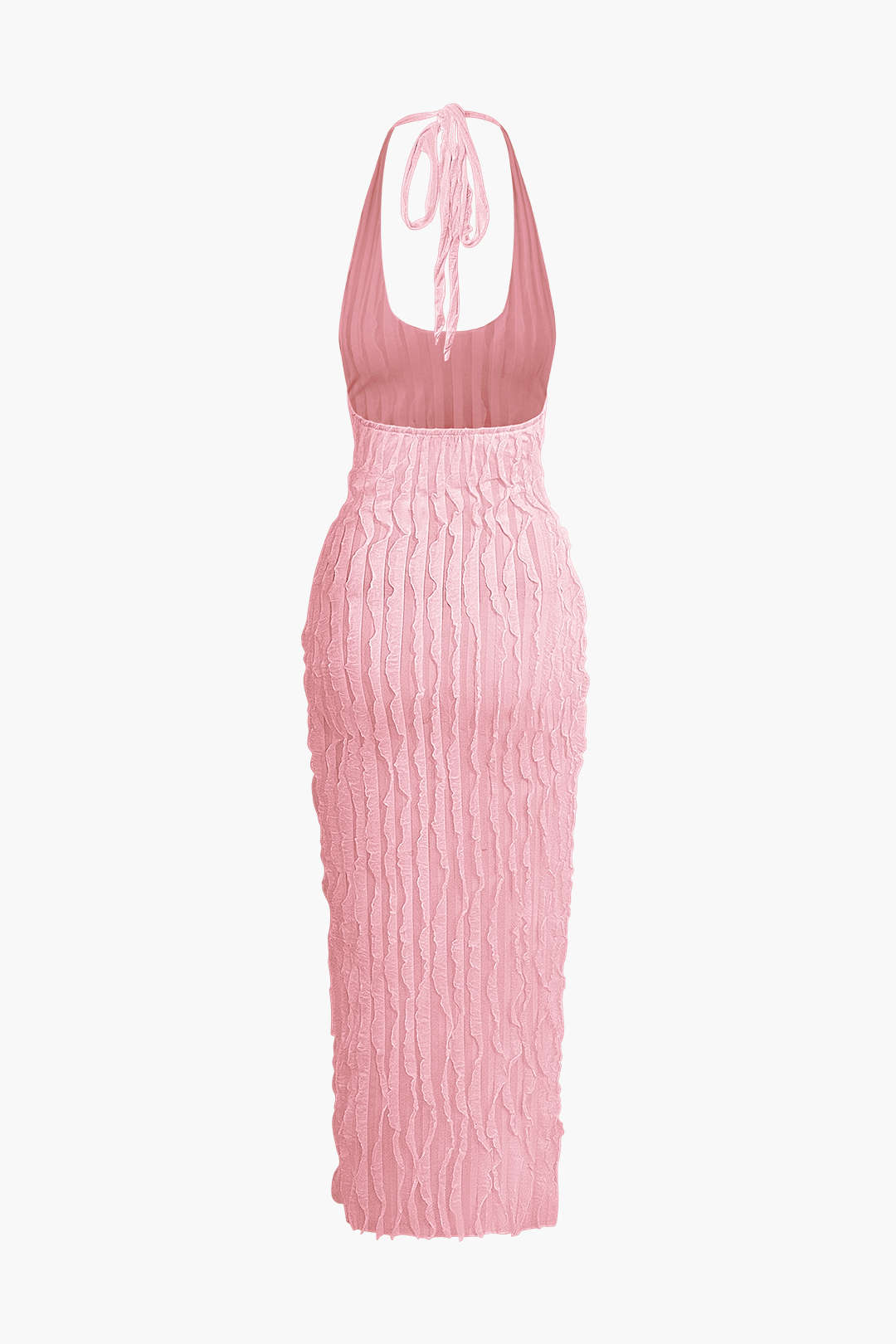 Aiertu  Sheer Ruffle Texture Halter Backless Maxi Dress Aiertu