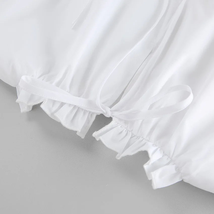 Aiertu  -  Summer Cotton A-line Loose Ruffles White Dress Women Casual O-neck Lace-up Sleeveless Mini Dress Female Holiday Party Dress 2025 Aiertu