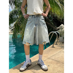 Aiertu  Summer Women's Retro 90s Wide Leg Baggy Casual Denim Shorts Harajuku Aesthetic High Waist Loose Shorts Fashion Punk Shorts Aiertu