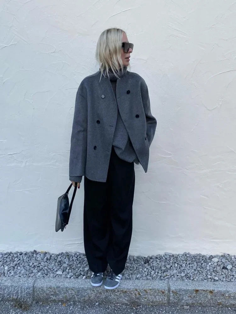Aiertu  -  Casual Lapel Cotton Coats Women Loose Double Breasted Long Sleeve Jackets 2026 Autumn Winter New Female Chic Street Tops Outwear Aiertu