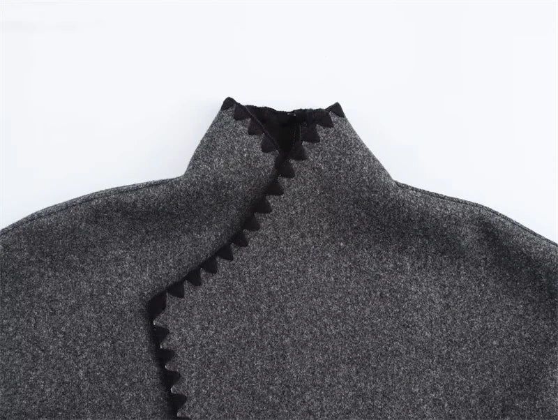 Aiertu  -  casual winter outfits Autumn Winter Grey Sashes Coat For Women Stand Collar Long Sleeve Loose Blends Warm Overcoat with Pockets Lady Outwear Aiertu