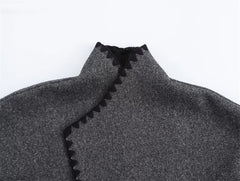 Aiertu  -  casual winter outfits Autumn Winter Grey Sashes Coat For Women Stand Collar Long Sleeve Loose Blends Warm Overcoat with Pockets Lady Outwear Aiertu