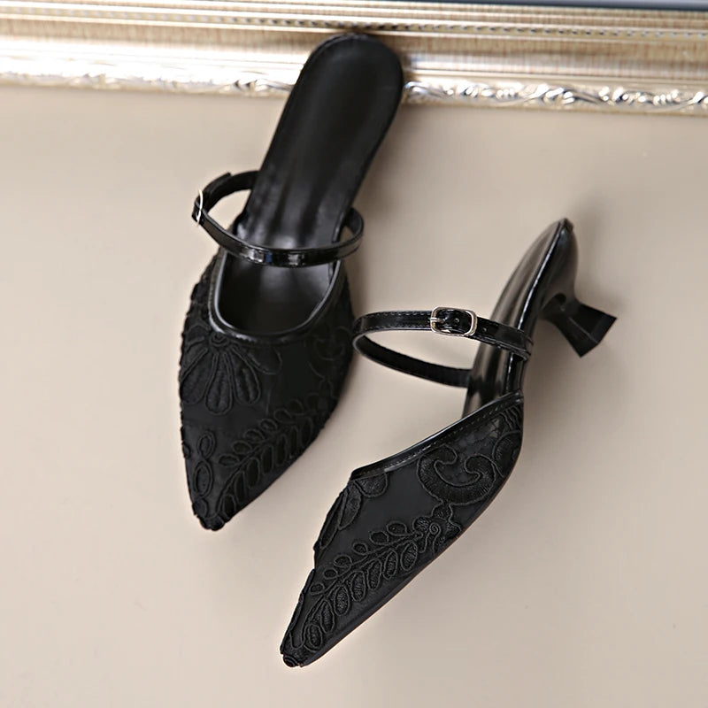 Aiertu  -  Summer Breathable Lace Women Mules Slippers Fashion Slip On Singbacks Slide Ladies Elegant Party Dress Shoes Aiertu