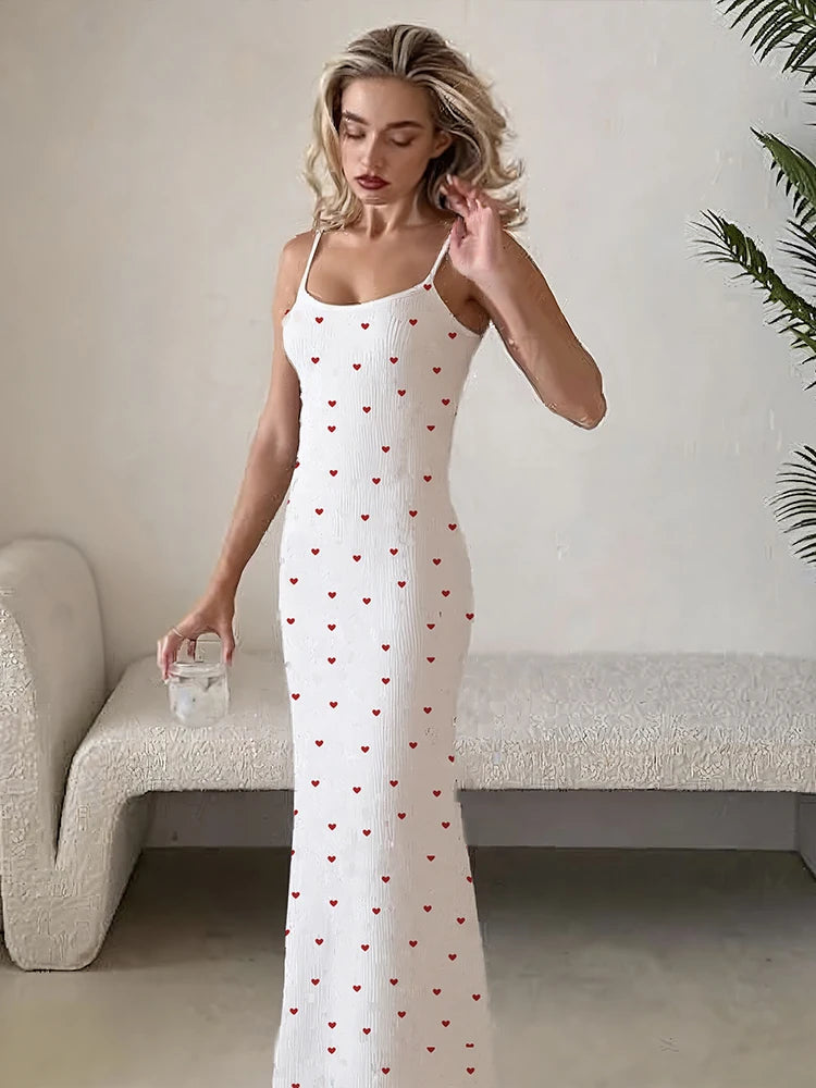 Aiertu  -  Elegant Heart Print Ribbed Maxi Dress Women Summer Y2K Trend Square Collar Backless Robe Daily Casual Fashion Outfits Aiertu
