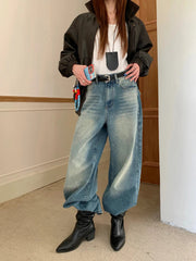 Aiertu  -  Women Boyfriend Whiskers Baggy Jeans Distressed Straight Long Trousers High Rise Wide Denim Pants Casual Retro Clothes Aiertu