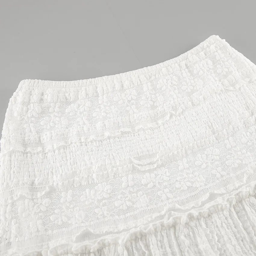 Aiertu  -  New Lace Patchwork White Long Skirt Women High Elastic Waist Textured A-line Maxi Skirts Summer Casual Fashion Holiday Faldas Aiertu