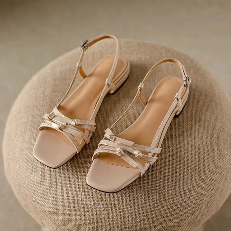 Aiertu  -  New Stunning Designer Square Toe Single Side Butterfly Red Sandals Summer New Low Heeled Women's Sandals Aiertu