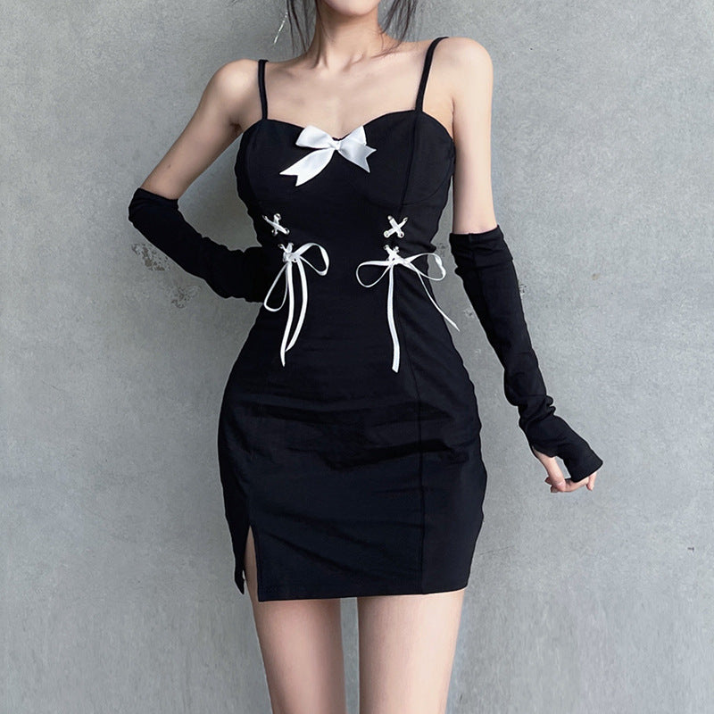 Aiertu - Strap Slit Slim Fit Sleeve Dress Aiertu