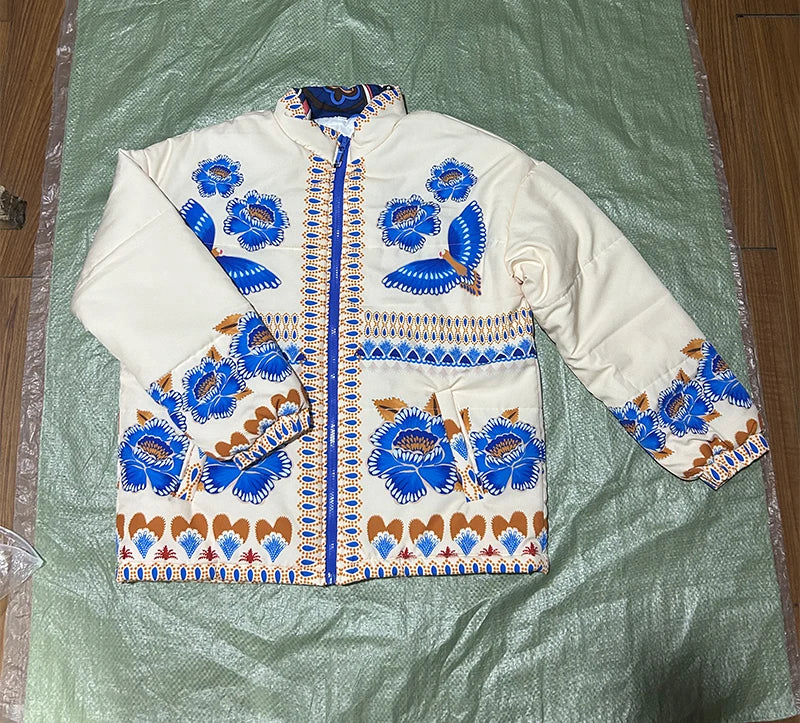 Aiertu  -  Coat Women Winter Jacket Floral Print Puffer Jacket Lightweight Oversized Long Sleeve Button Down Quilted Bomber Jacket Outwear Aiertu
