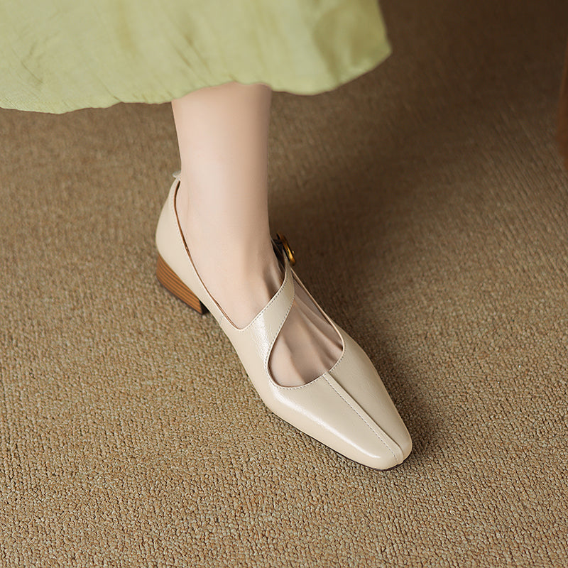 Aiertu  Spring Autumn Square Toe Mid Heel Shoes for Girls Sweet Style Genuine Leather with Ladyshoes Mary Jane Single Shoes Trend Aiertu