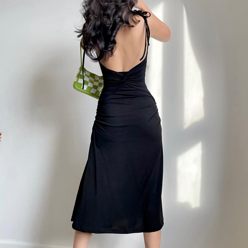 Aiertu - Black Sexy Big Halter Strap Dress Aiertu
