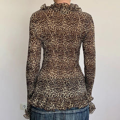 Aiertu  -  Y2k Aesthetic Women Sexy Blouse Leopard Sexy Single Breasted Slim Fit Grunge Shirt Harajuku Ruffled See Through Streetwear Blusa Aiertu