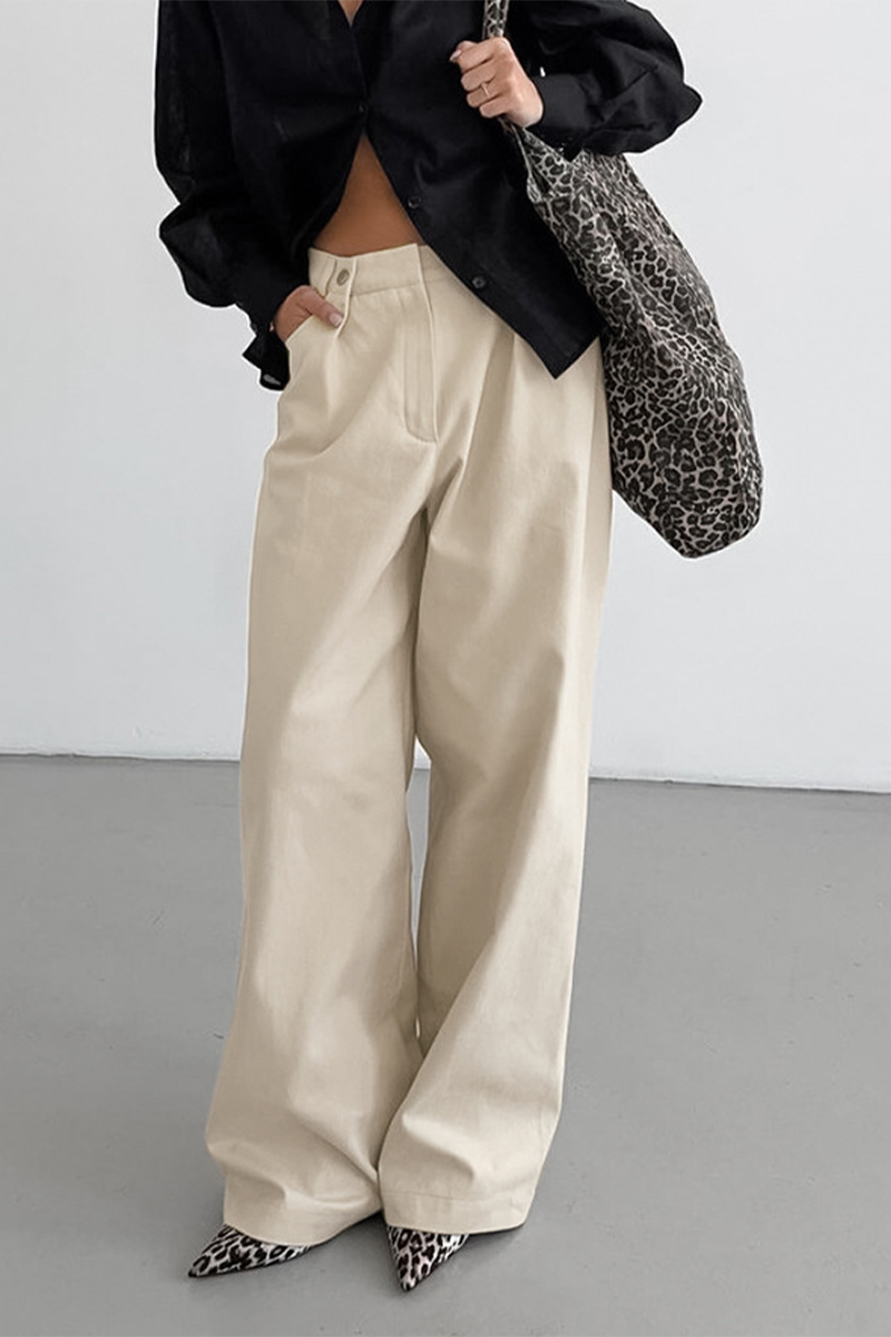 Aiertu  -Casual Pocket Buttons Loose High Waist Wide Leg Bottoms aiertu
