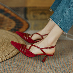 Aiertu  Women Summer Shoes Kidsuede Simple Sandals Elegant Close Toe Girls Daily Pumps French Style Buckle Strap Women's Simple Shoes Aiertu