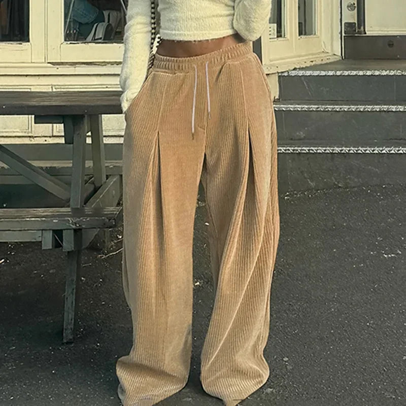 Aiertu  -  Casual Baggy Ruched Trousers Women High Waist Drawstring Wide Leg Pants 2025 New Spring Fall Harajuku Lolita Y2K Clothes Aiertu