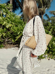 Aiertu  -  New 2026 Autumn Women's V-neck Long Sleeve Floral Print Beach Dress Female Casual Loose Chiffon Long Vacation Dresses with Belt Aiertu