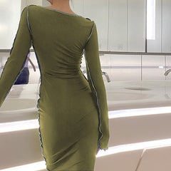 Aiertu - Vintage Green Long Sleeve Maxi Dress Aiertu