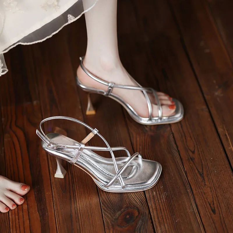 Aiertu  -  Summer New Simple Square Headed Slim Strap Thick Heel Sandals for Women, Straight Toe Open Toe Sandals for Women Aiertu