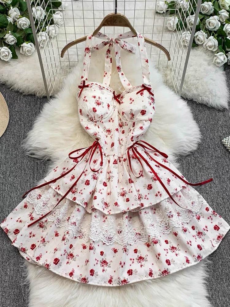 Aiertu  Cherry Bird Red Ribbon Coquette Dress Aiertu