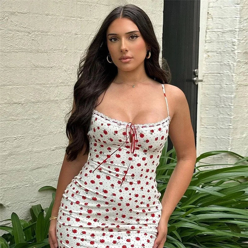 Aiertu  -  Spaghetti Strap Sleeveless Floral Print Lace Maxi Dress Feminine Spring Summer Holiday Beach Wear Sweet Vestidos Aiertu